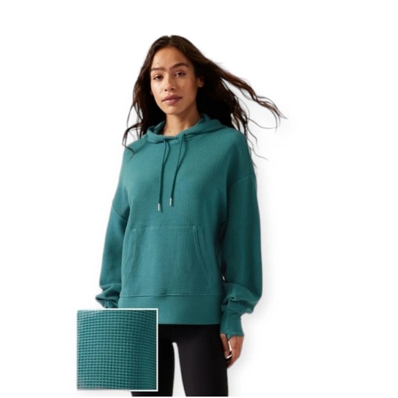 Athleta Balance Waffle Hoodie Sweatshirt Size 2X Teal Green Oversized Comfy - Picture 1 of 13